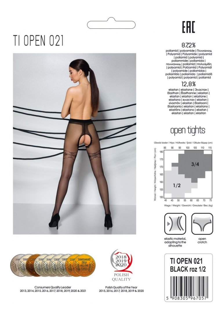 Elegant tights with a cut between the thighs and an interest... Passion - Tiopen 021 Pantyhose - Black - 1/2 photo-6