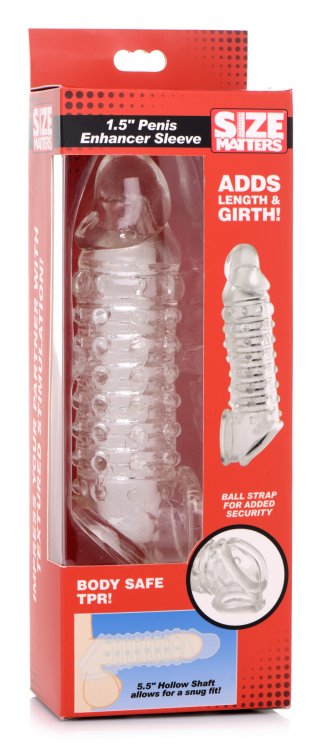 Add length and girth with this super soft enhancer sleeve! T... Size Matters - 1.5" Penis Enhancer Sleeve - Clear photo-8