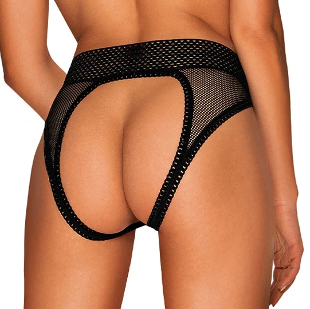 A little bit of indecency adds to the charm! Curious what ou... Obsessive - Strapelie Crotchless Panties - Black - S/M photo-2