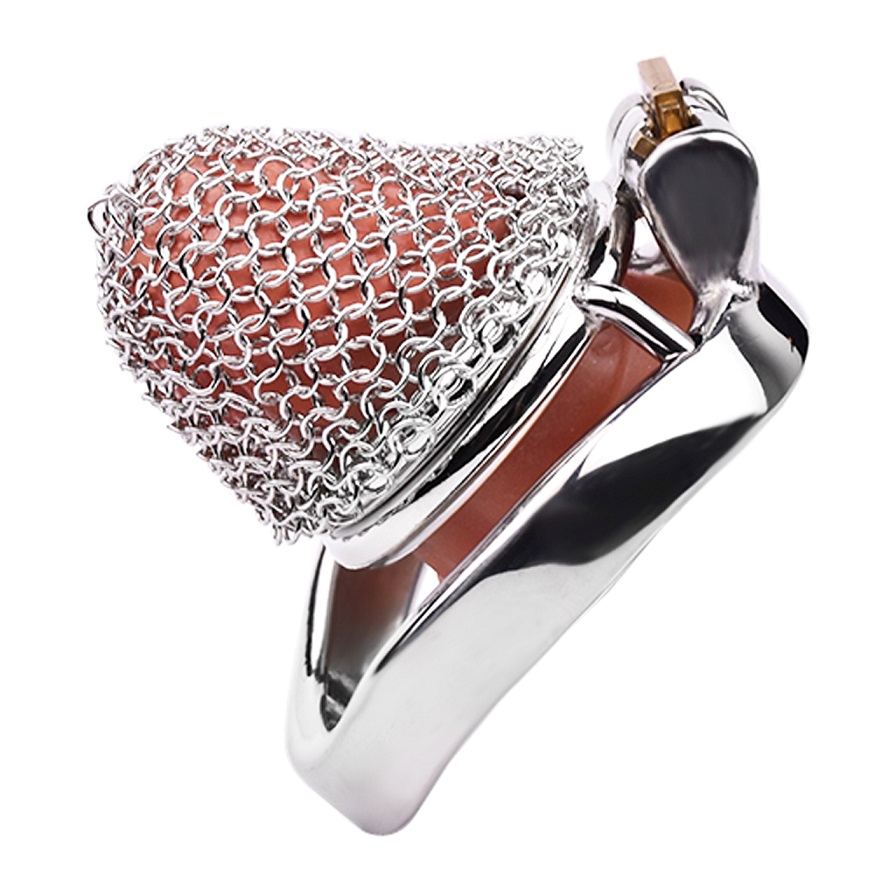 Material: 304 Stainless steel
Total high: 45mm&... FAAK - Mesh Chastity Cage 198 - Silver photo-4