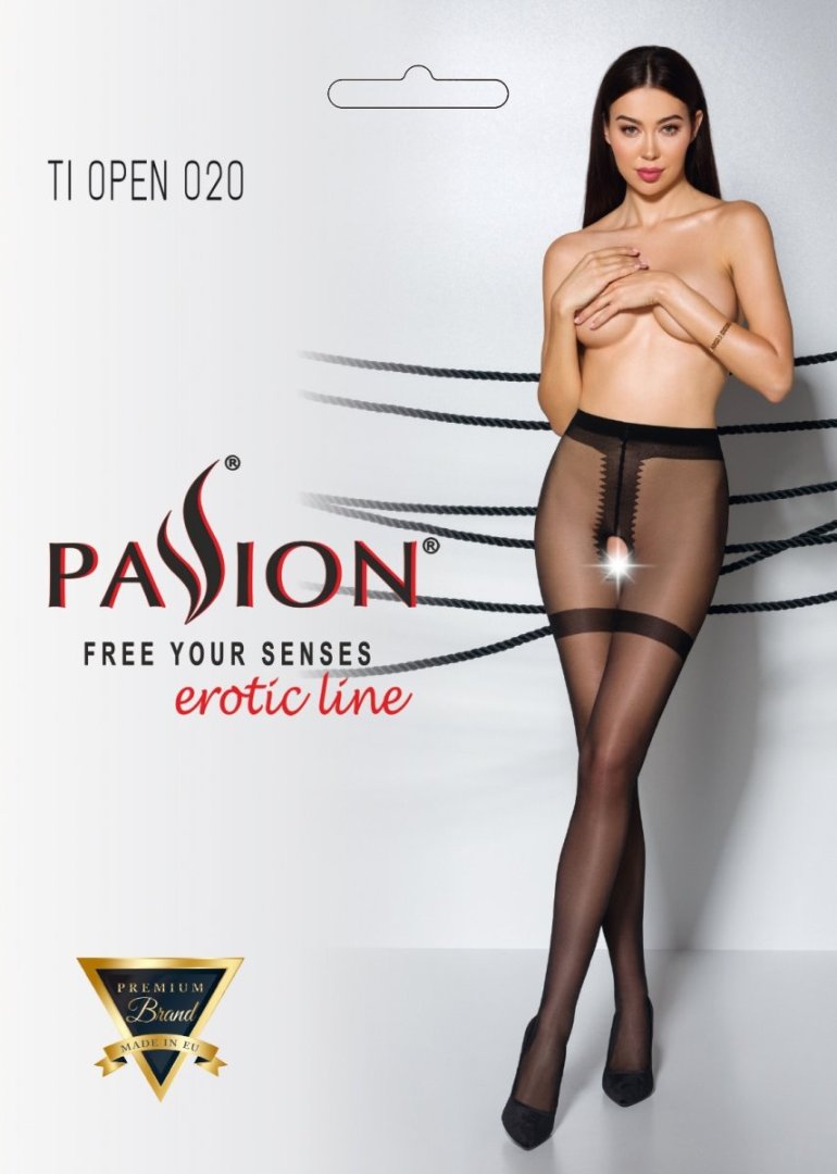 Elegant tights with a cut between the thighs and an interest... Passion - Tiopen 020 Pantyhose - Black - 1/2 photo-5