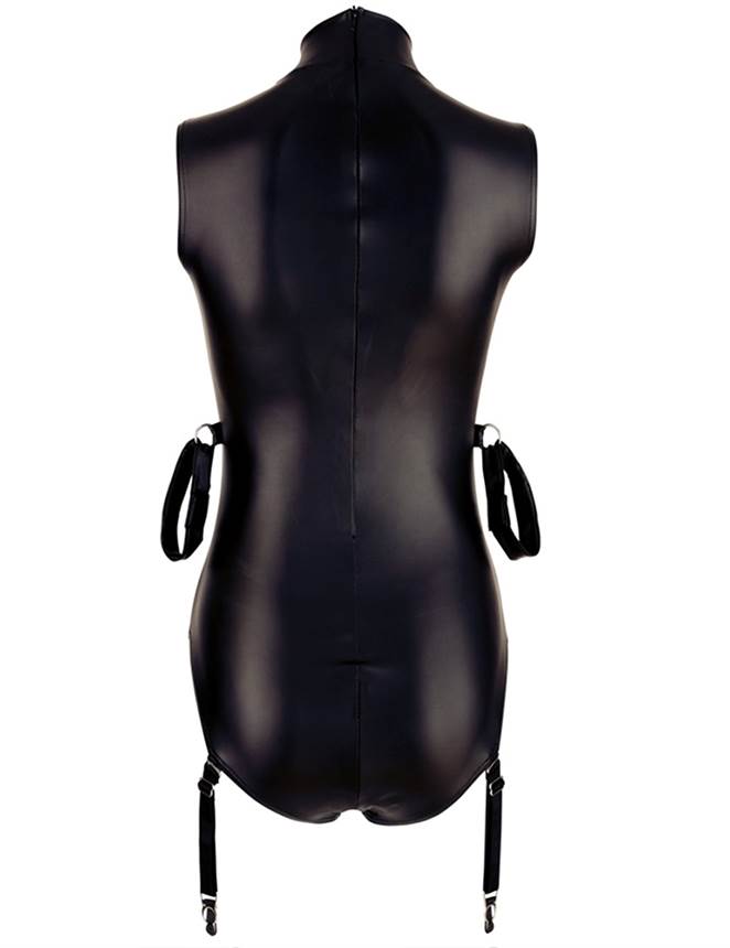 Sleeveless Black PU Leather Open Bust Temptation Bodysuit
M... Ohyeah - Open Bust Restraint Teddy - Black - M photo-5