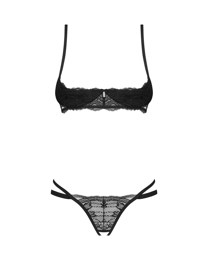Elevate the ambiance with the hot black Nutris lingerie set.... Obsessive - Nutris Crotchless Set - Black - XL/2XL photo-4