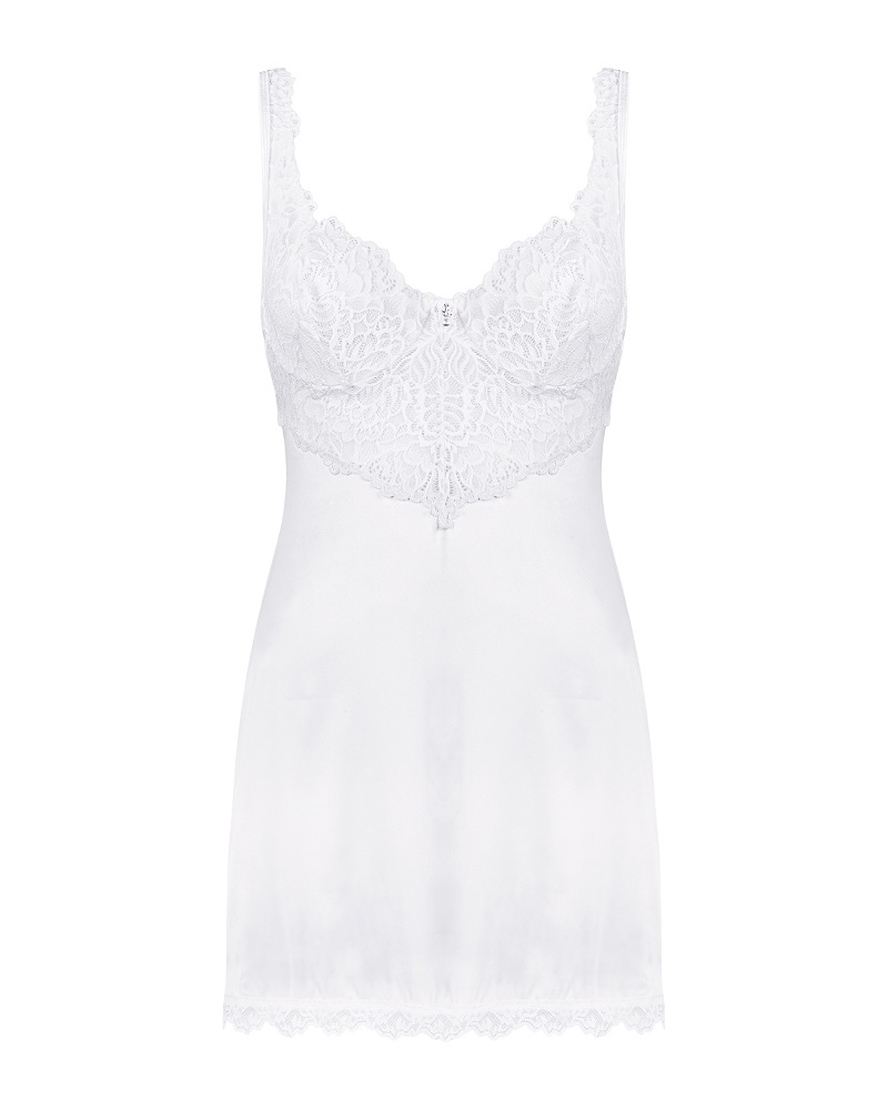 A feminine, bold, and all the same incredibly subtle chemise... Obsessive - Amor Blanco Chemise & Thong - White - 2XL/3XL photo-8