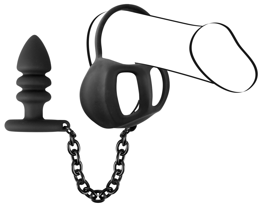 Exciting equipment for penis, balls, anus and perineum!
The ... Black Velvets - Ball Cage w Butt Plug photo-6