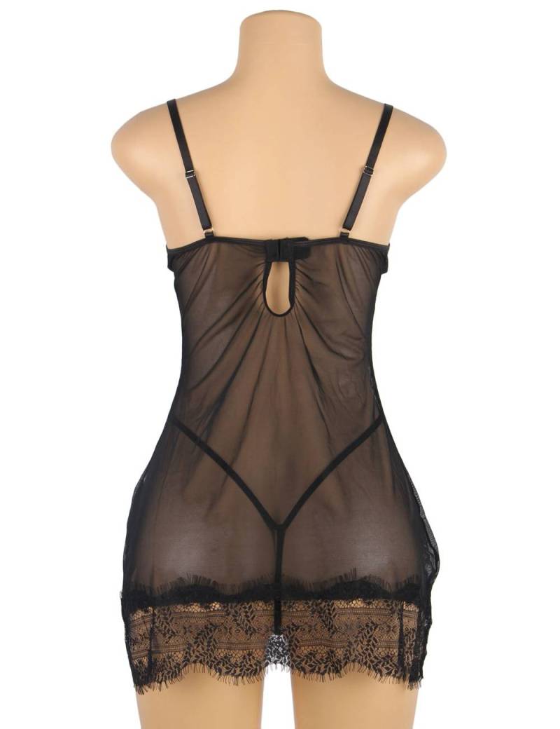 Sexy Black Soft Eyelash Lace Sheer Babydoll Set with Underwi... Ohyeah - Soft Sheer Babydoll - Black - M photo-5