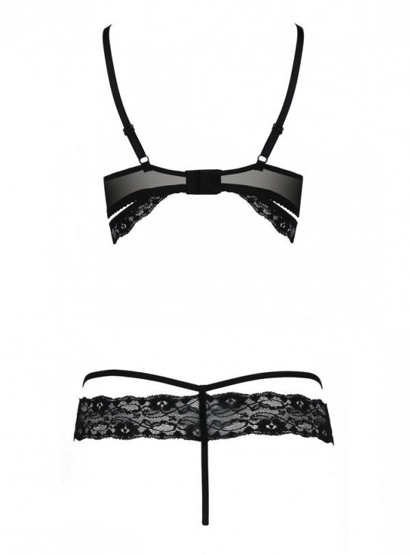 Beautiful, black set created from elegant pleneum. Cut-out b... Passion - Saria Set w Open Bra - Black - S/M photo-6