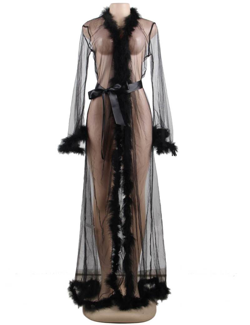 Sexy Plush Edging Mesh Robe with Belt
Material &... Ohyeah - Robe w Plush Edge - Black - XL photo-4