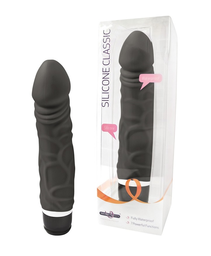 Very flexible vibrator with a soft surface and veined struct... Seven Creations - Silicone Classic Vibrator M - Black photo-3