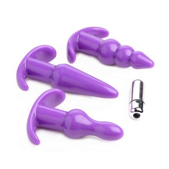 Excellent for adventurous beginners to backdoor play, this v... Trinity Vibes - Vibrating Anal Plug 4 pc Set - Purple photo-5