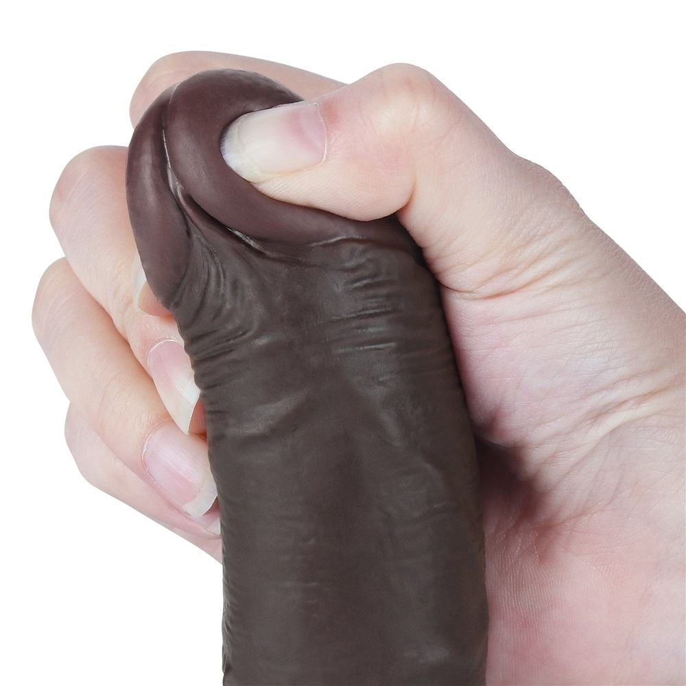 Made of realistic dual-layer sliding-skin material for Iifel... Lovetoy - 7.5" Curved Sliding Skin Dildo - Brown photo-9