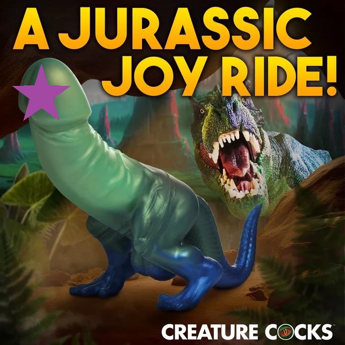 With beautiful, glittering blues, blacks, purples and teals,... Creature Cocks - Jurassic Dinosaur Dildo - Green/Blue photo-2