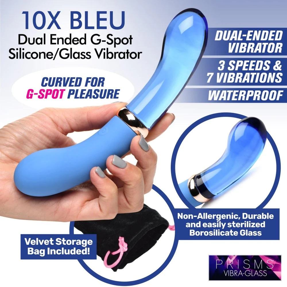 Plush, silicone vibrators are some of the sexiest on the mar... Prisms Erotic Glass - G-Spot Dual Ended Vibrator - Blue photo-5