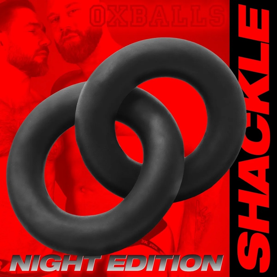 SHACKLE linked double-ring cockrings…soft silicone rubbery b... Oxballs - Shackle Double Ring - Night Black photo-2
