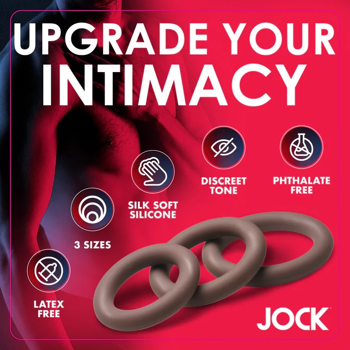 Last longer and stay harder with this silicone cock ring set... Jock - Cock Ring Set - Dark photo-2