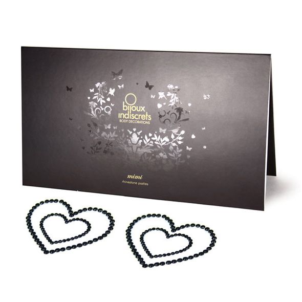 Combine romance and seduction to transform yourself into an ... Bijoux Indiscrets - Mimi Heart Nipple Covers - Black photo-2