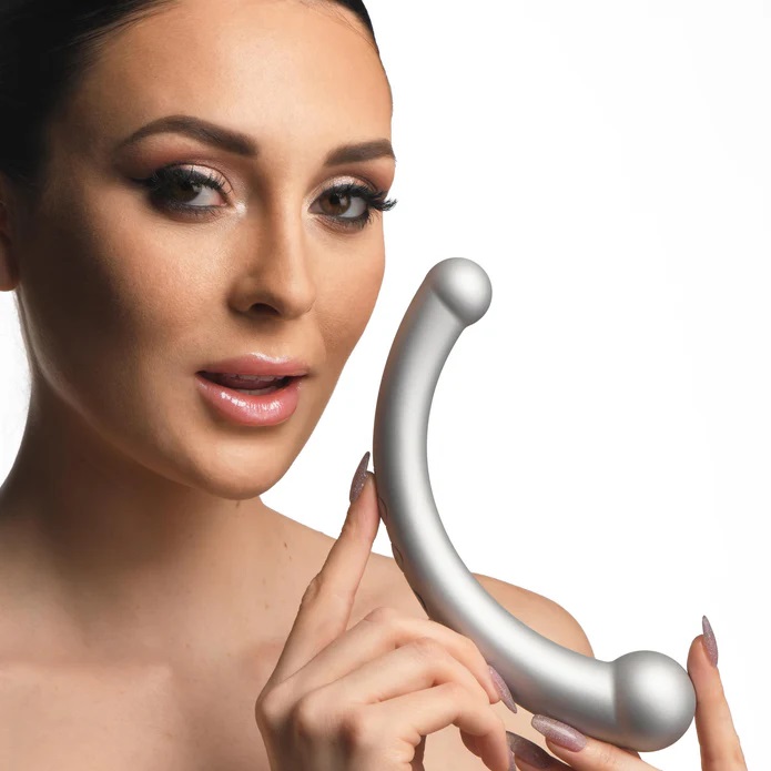 One of your favorite toys just got an upgrade! This crescent... Master Series - Vibra-Crescent Double Dildo - Silver photo-2
