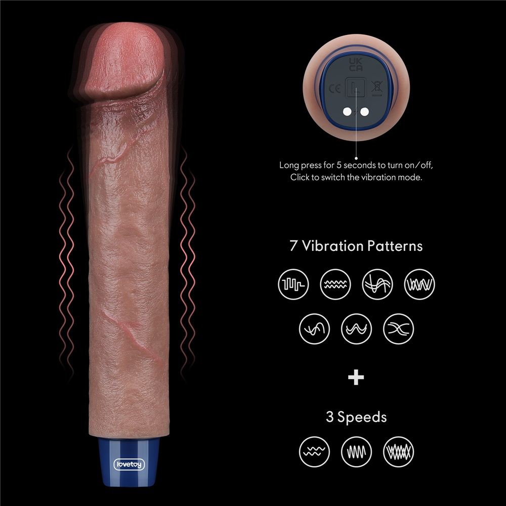 Boasting a lifelike realistic design, Lovetoy Real softer pl... Lovetoy - 9" Real Softee Vibro Dildo - Brown photo-4