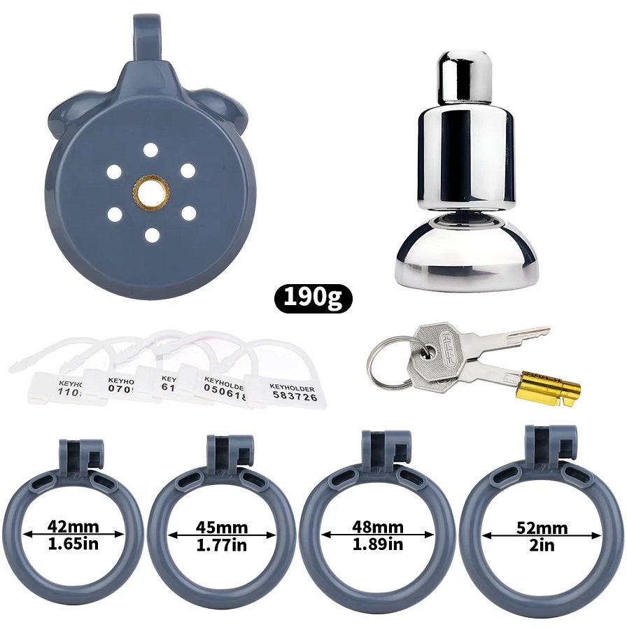 Material: Resin+304 Stainless steel
Cage inner diameter:... FAAK - Chastity Cage 45mm w Catheterization Hood - Blue photo-3
