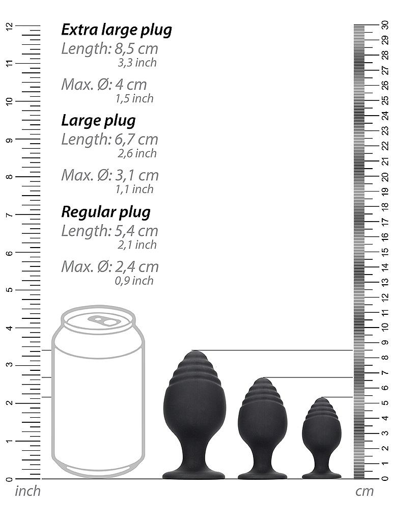 This butt plug is made of silky soft silicone and is tapered... Ouch - Rippled Butt Plug Set - Black photo-6