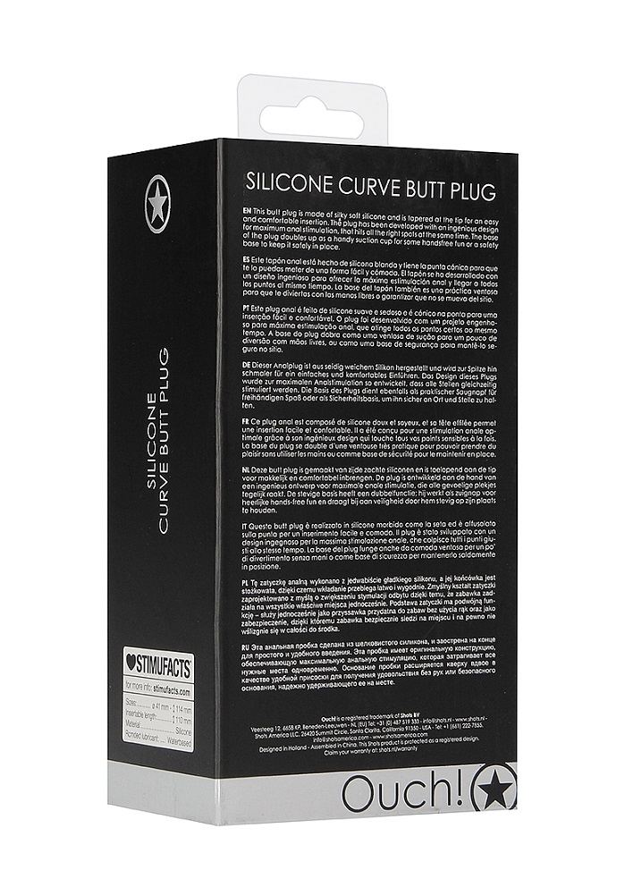 This butt plug is made of silky soft silicone and is tapered... Ouch - Curve Butt Plug - Black photo-7