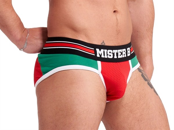 These duo coloured briefs are made of 54% POLYESTER 24 Mister B - Urban Lisbon Jock Brief - Red/Green - M photo-3