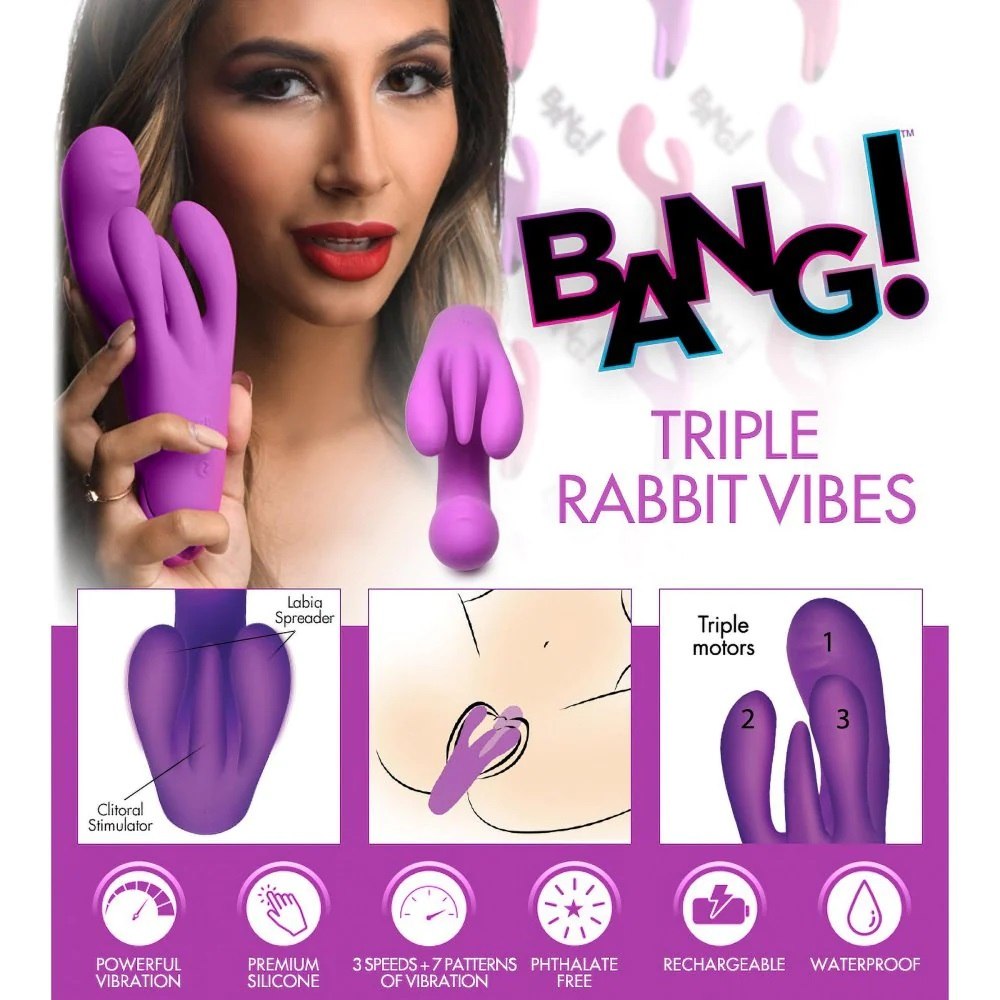 Indulge in pleasure you’ve never known before with this Trip... Bang! - Triple Rabbit Vibrator - Purple photo-5