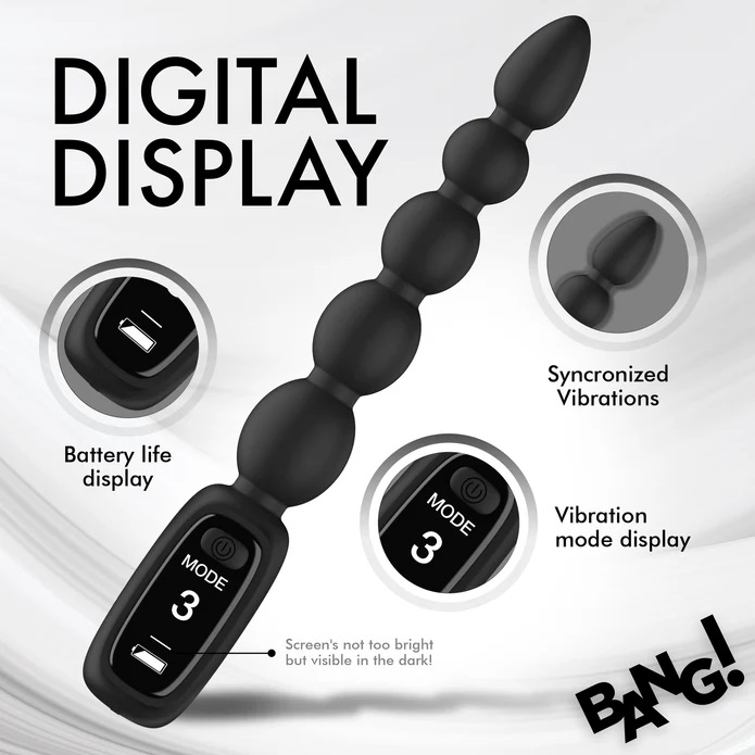 Buzz your bum with these graduated, silicone anal beads! Sta... Bang! - Digital Vibro Beads - Black photo-2
