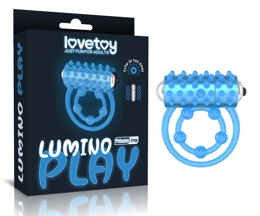 Illuminate your darkest pleasures with Lumino play penis rin... Lovetoy - Lumino Play Vibro Double Ring - Blue photo-13