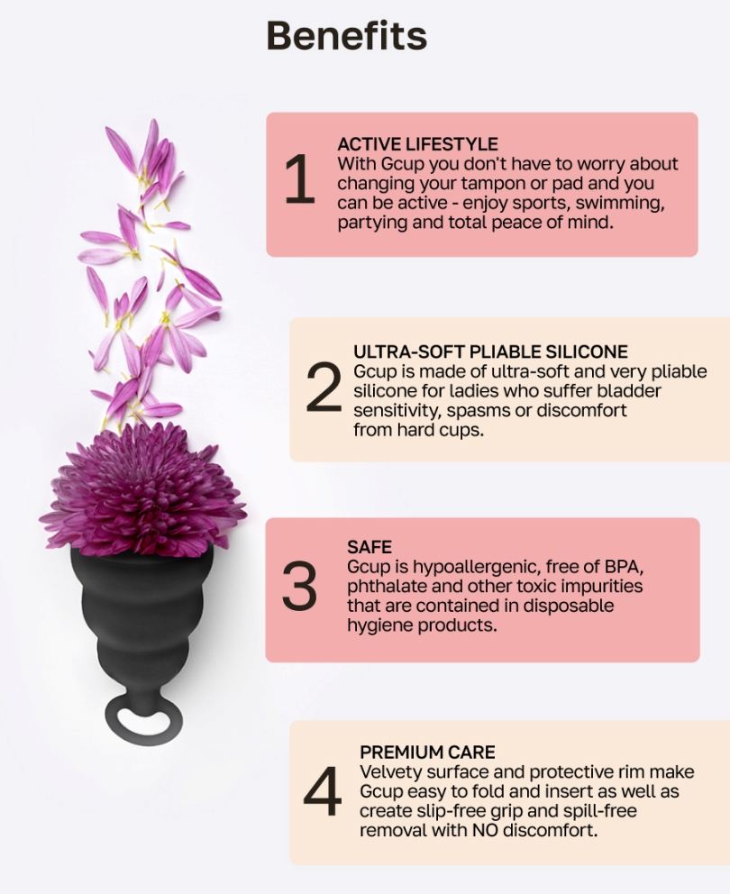 The menstrual cup Gcup has the shape of a bell. The main adv... Gvibe - Gcup - Mystic Noir photo-11