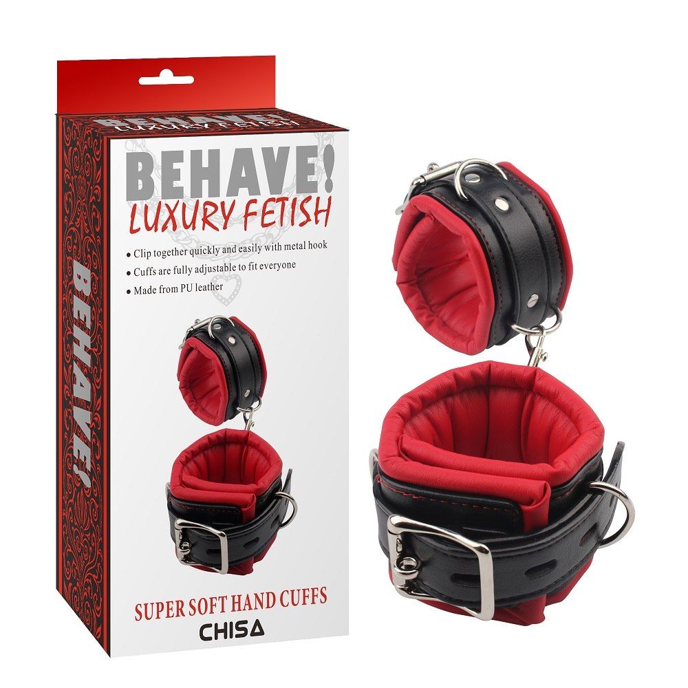 Fasten Your Lover, Fully Adjustable to Fit, Easy-to-use Meta... Chisa - Super Soft Hand Cuffs - Black & Red photo-2