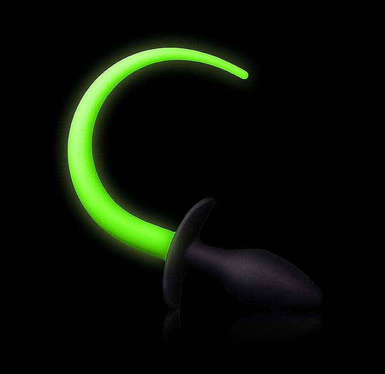 Ouch! Glow in the Dark, the future of bondage is here. Desig... Ouch - Glow In Dark Puppy Tail Plug - Green photo-3