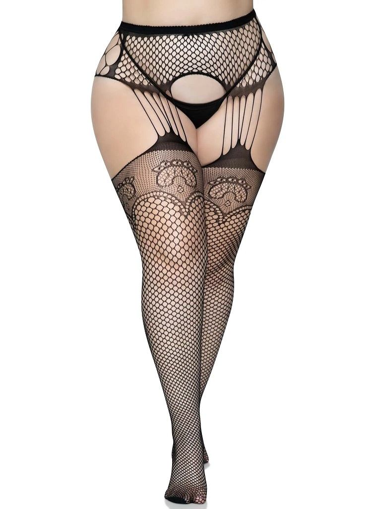 This is hosiery fit for a queen! The perfect combination of ... Leg Avenue - Duchess Garter Stockings - Black - Plus Size photo-4