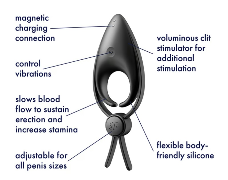 Made from body-friendly silicone and featuring 2 loops, one ... Satisfyer - Sniper Vibro Ring - Black photo-5