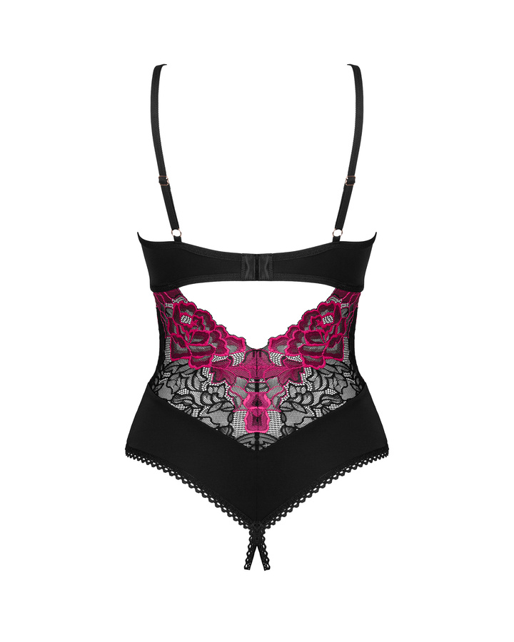 Get ready for a romantic evening by candlelight and ignite t... Obsessive - Rosenty Crotchless Teddy - Black - XS/S photo-4