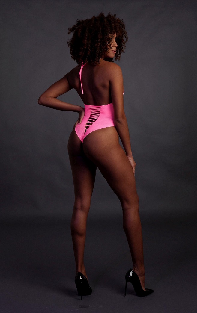 Neon lingerie is the perfect addition to your collection. Ma... Ouch - Glow In Dark High-Cut Body - Pink photo-4