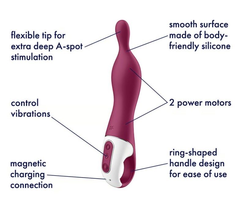 With 2 powerful motors, a curved ergonomic shape and a narro... Satisfyer - A-Mazing 1 A-Spot Vibrator - Berry photo-4