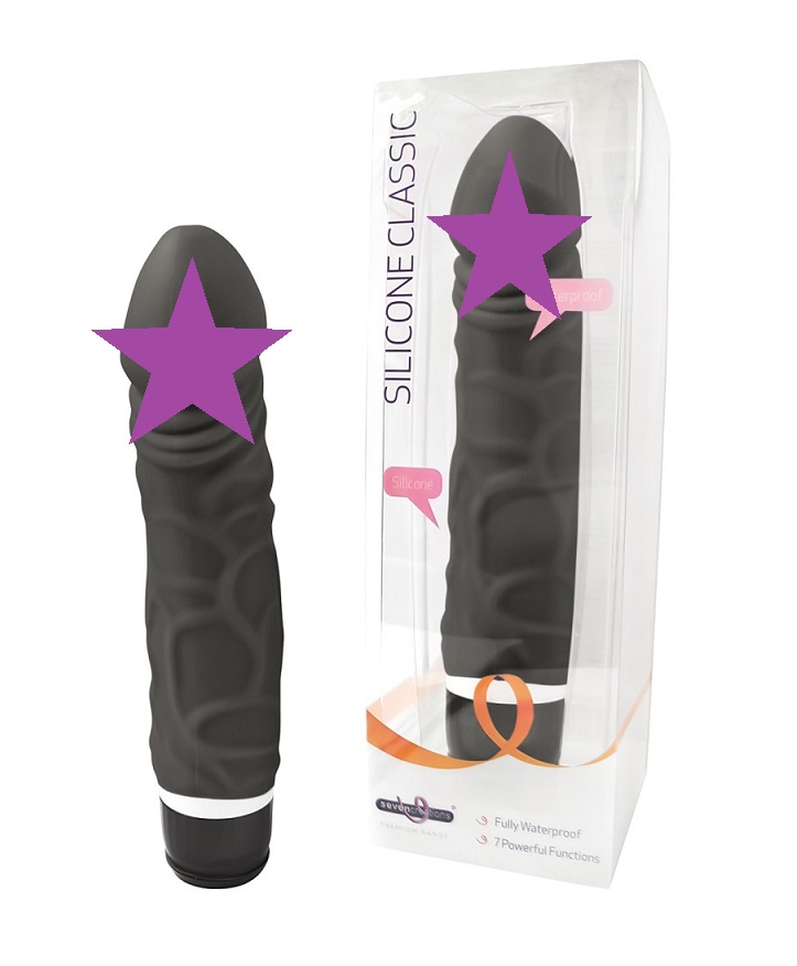 Very flexible vibrator with a soft surface and veined struct... Seven Creations - Silicone Classic Vibrator M - Black photo-2
