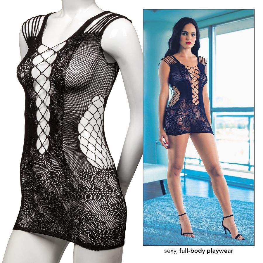 Looking to add some extra shades to your nightwear? The Scan... CEN - Scandal Peek-A-Boo Mini Dress - Black photo-5
