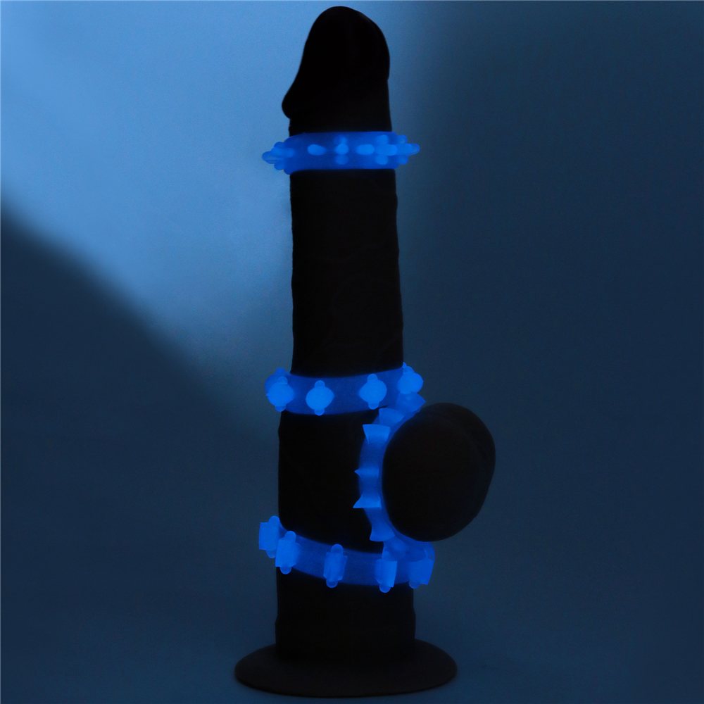 Illuminate your darkest pleasures with Lumino play penis rin... Lovetoy - Lumino Play Ring Set 4 pcs - Blue photo-13
