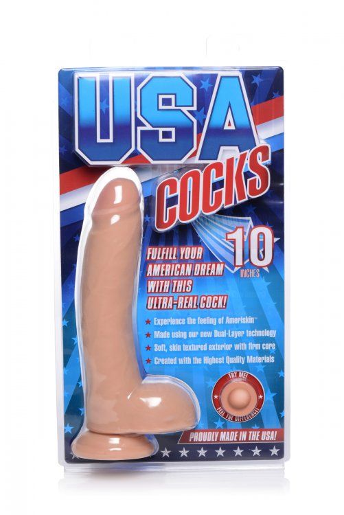 A hefty hunk of man meat for size queens and kings! This bea... USA Cocks - 10" Ameriskin Dual Density Dildo - Flesh photo-8