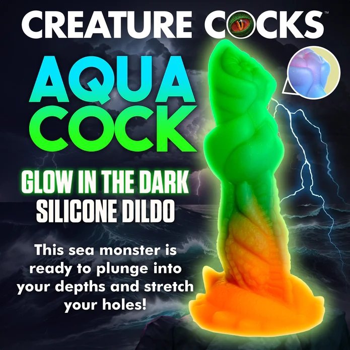 Take a deep dive into the pleasure with this sea monster dil... Creature Cocks - Glow Aqua Dildo photo-3