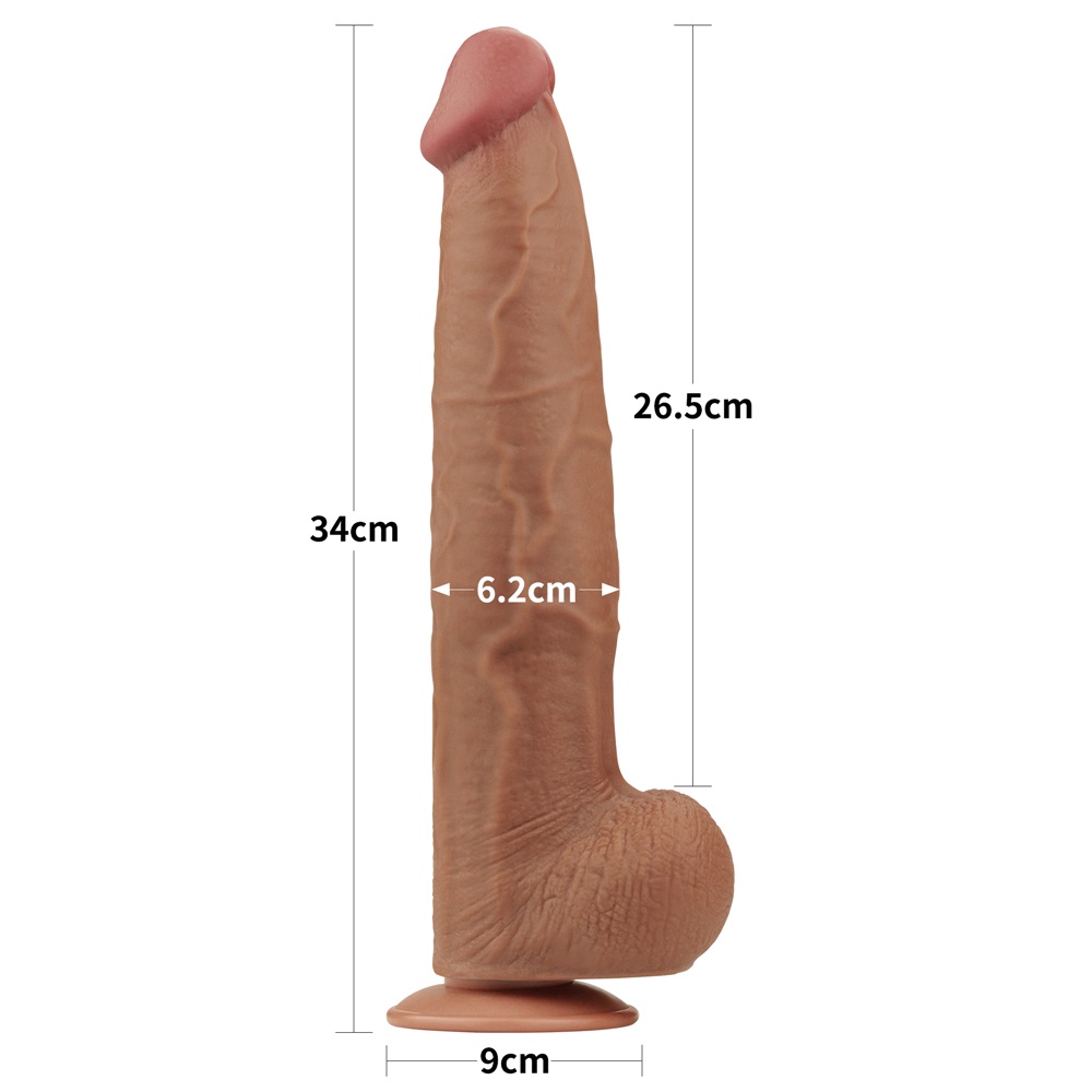 Made of realistic dual-layer sliding-skin material for Iifel... Lovetoy - 13.5" Sliding Skin Dildo - Brown photo-12