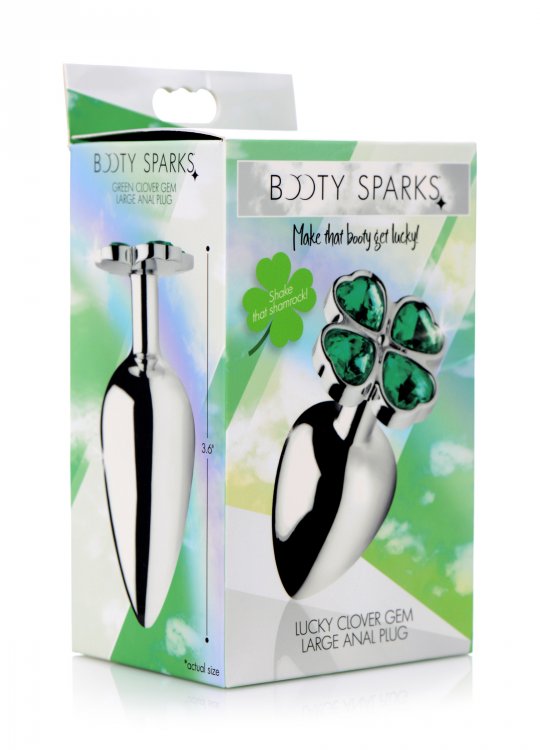 Make that booty get lucky with this hefty metal anal plug wi... Booty Sparks - Lucky Clover Anal Plug L-size - Green photo-5