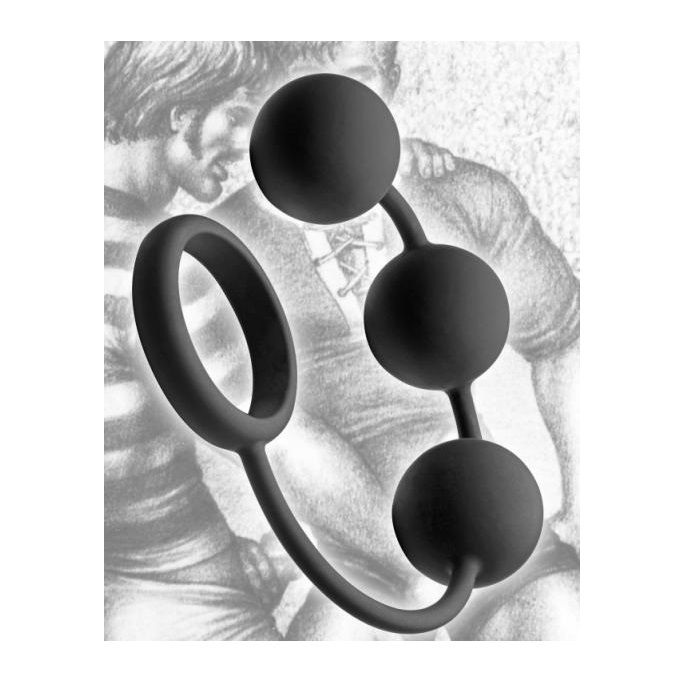 This set of silicone coated heavy weighted balls are attache... TOF - TOF Silicone Cock Ring w/ 3 Weighted Balls photo-2