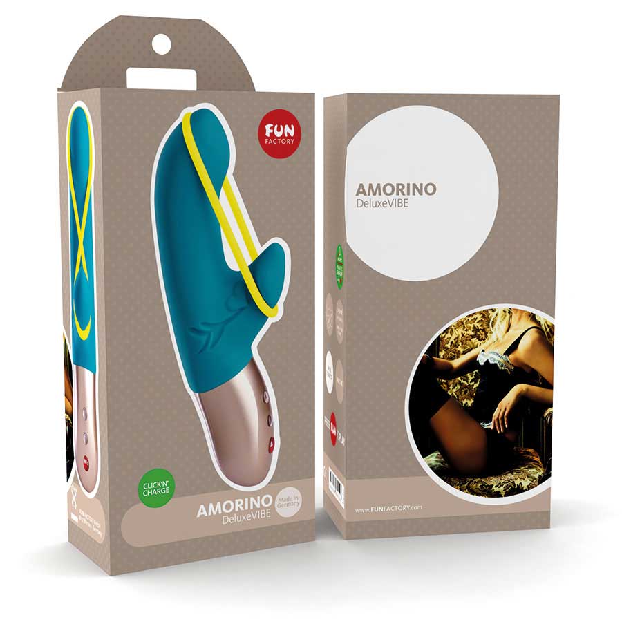 The neon yellow band on this rechargeable MiniVIBRATOR exude... Fun Factory - Vibe Amorino USB - Petrol photo-16