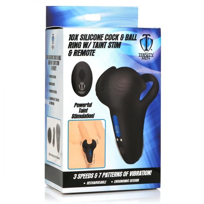 Give your balls a pleasant buzz with this Silicone Cock Ring... Trinity Vibes - Taint Stim Cock & Ball Ring - Black photo-9