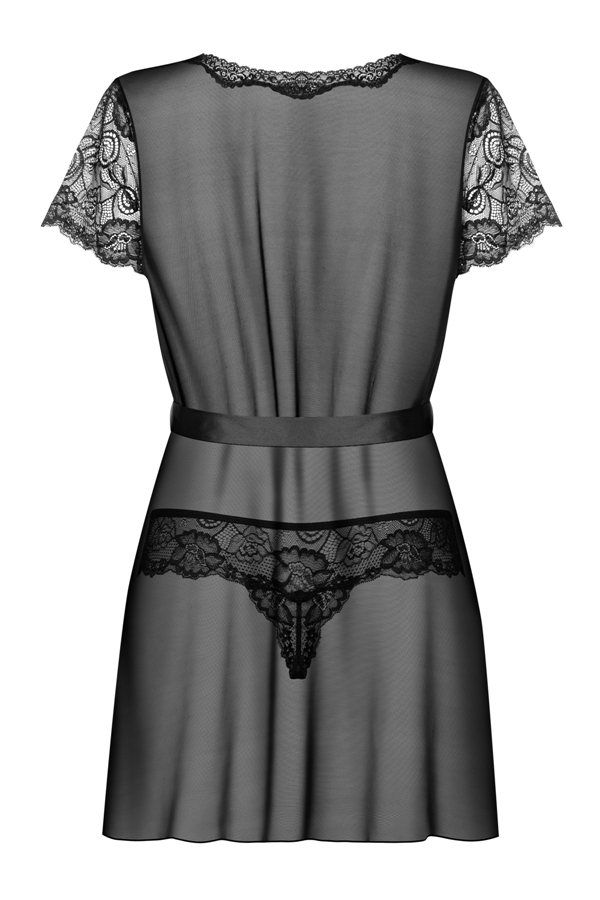 A sensual outfit for a tempting woman like you? Just look at... Obsessive - Alluria Peignoir & Thong - Black - S/M photo-8