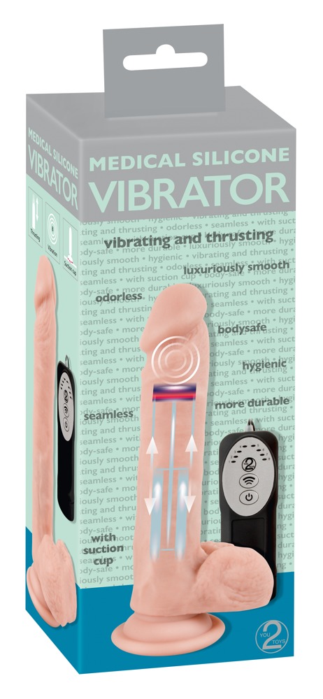 Pulsating and rotating arousal!
This realistic vibrator stan... Medical Silicone - Thrusting Dildo w Remote photo-9