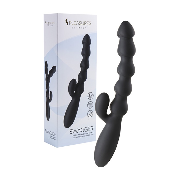 Swagger is a rabbit vibrator with a special and very versati... S Pleasures - Swagger Bead Rabbit Vibrator - Black photo-4